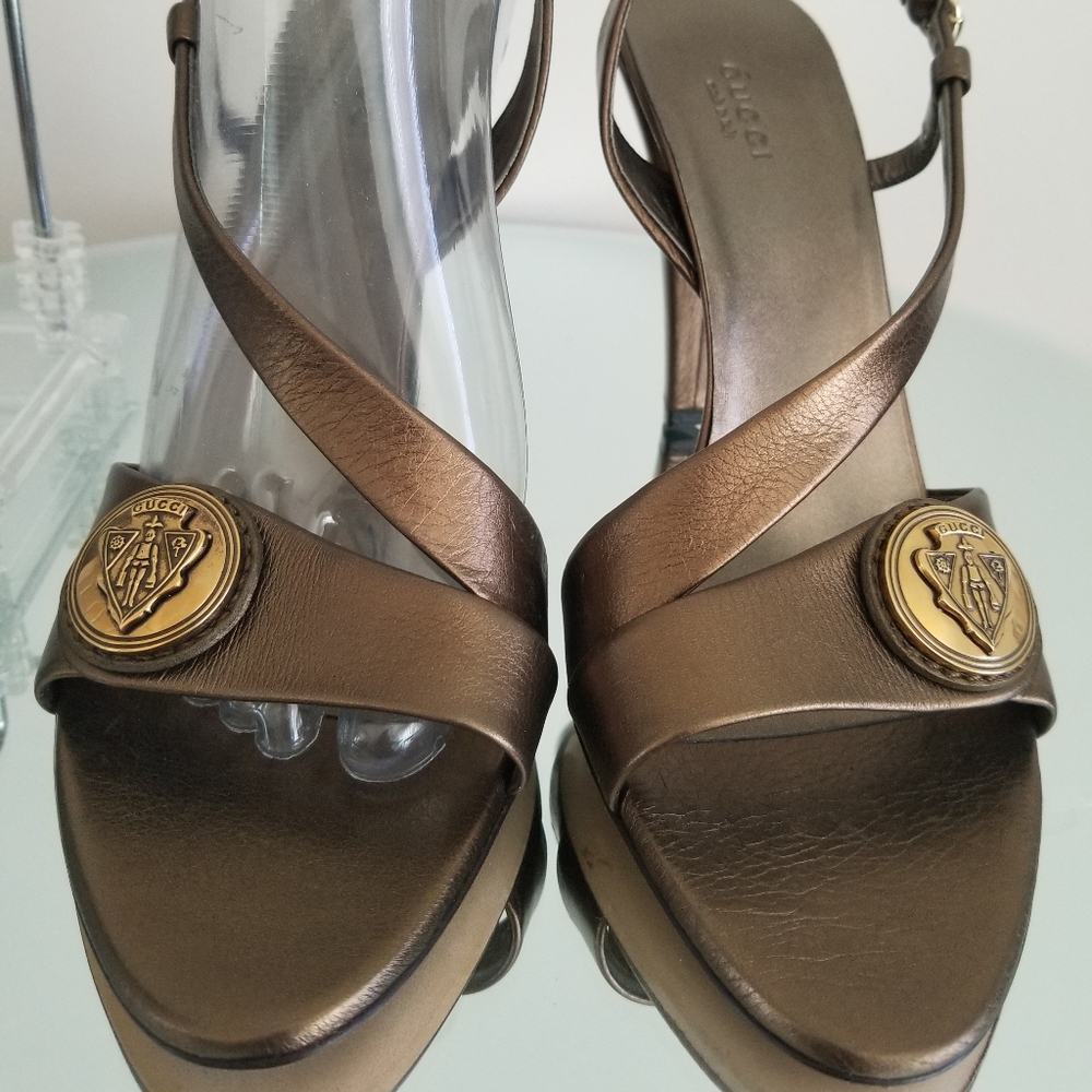 Gucci Bronze Hysteria Heel Sandals Leather 9.5 - Picture 3 of 9